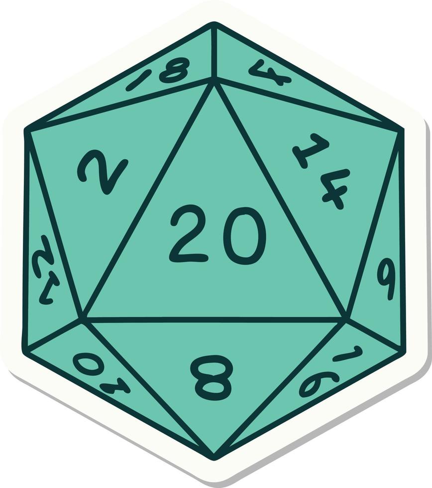 natural 20 D20 dice roll sticker vector