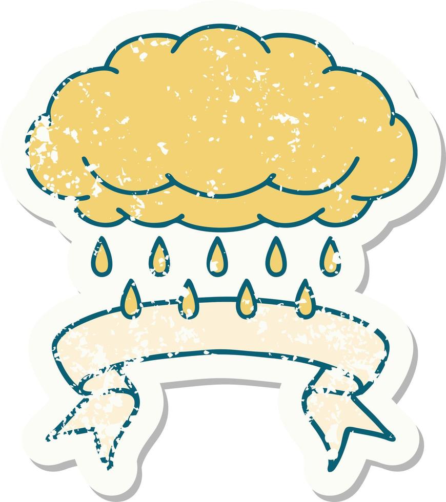 grunge sticker with banner of a cloud raining vector