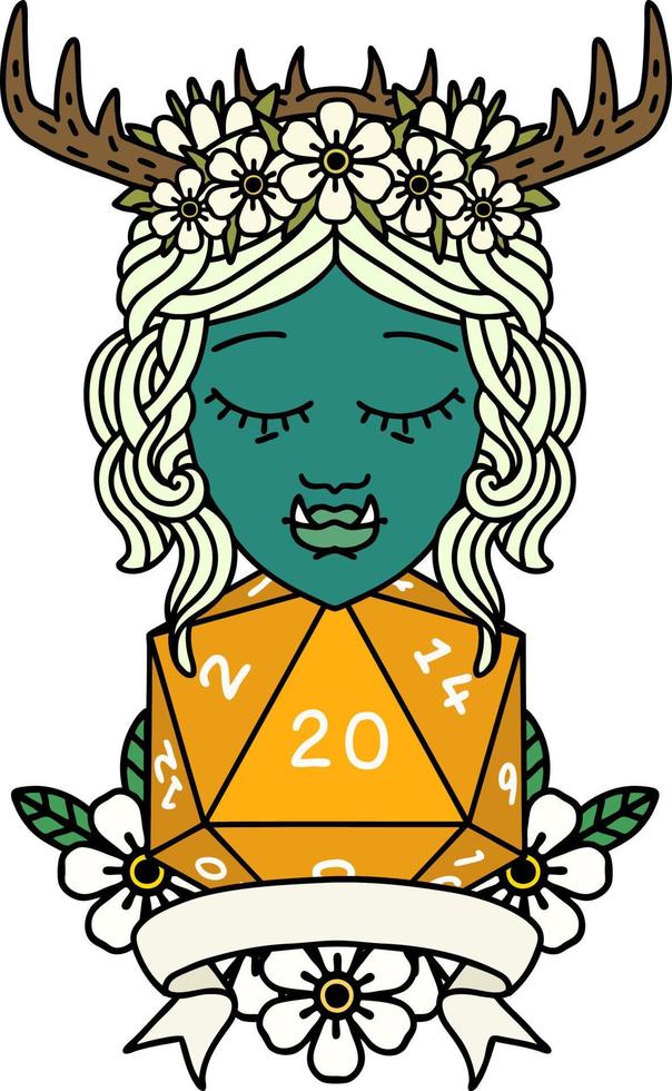 orc druid character with natural twenty dice roll illustration vector