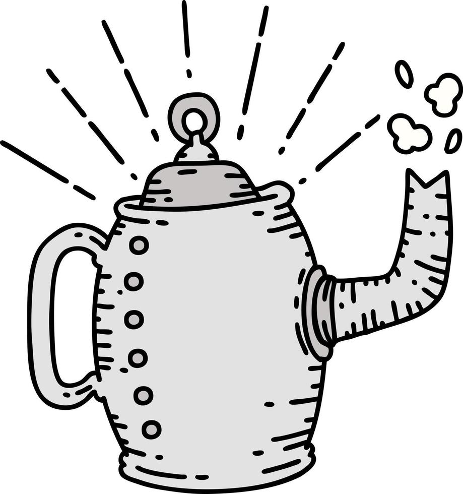 traditional tattoo style old coffee pot steaming vector