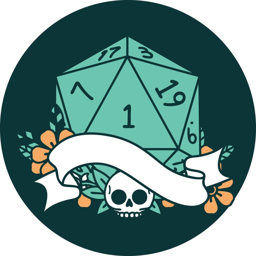 natural one d20 dice roll icon vector