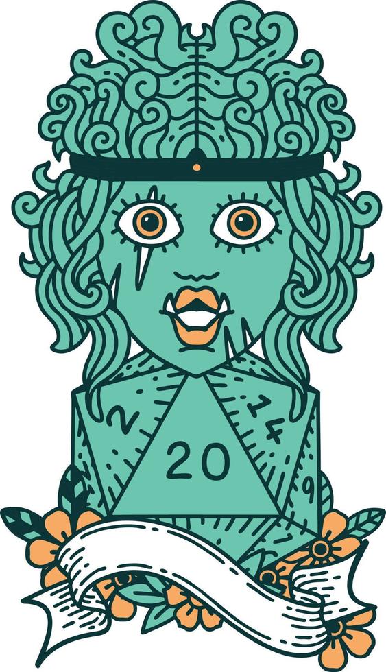 half orc barbarian with natural twenty dice roll illustration vector