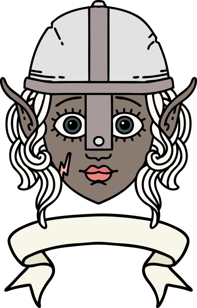 elf fighter character face with banner illustration vector