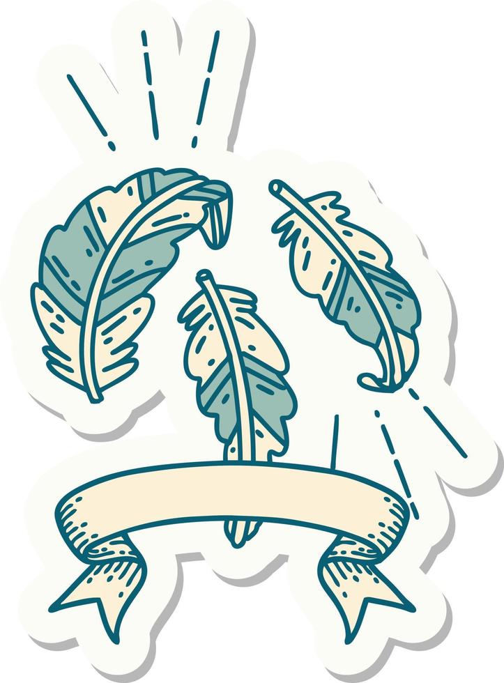 sticker of tattoo style feathers floating vector