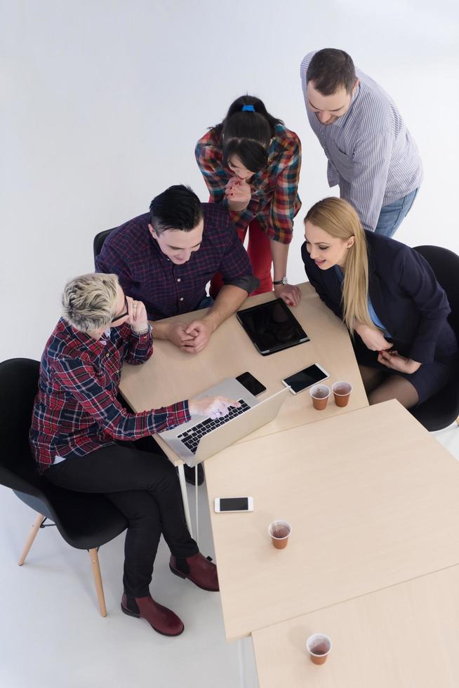 aerial view of business people group on meeting photo