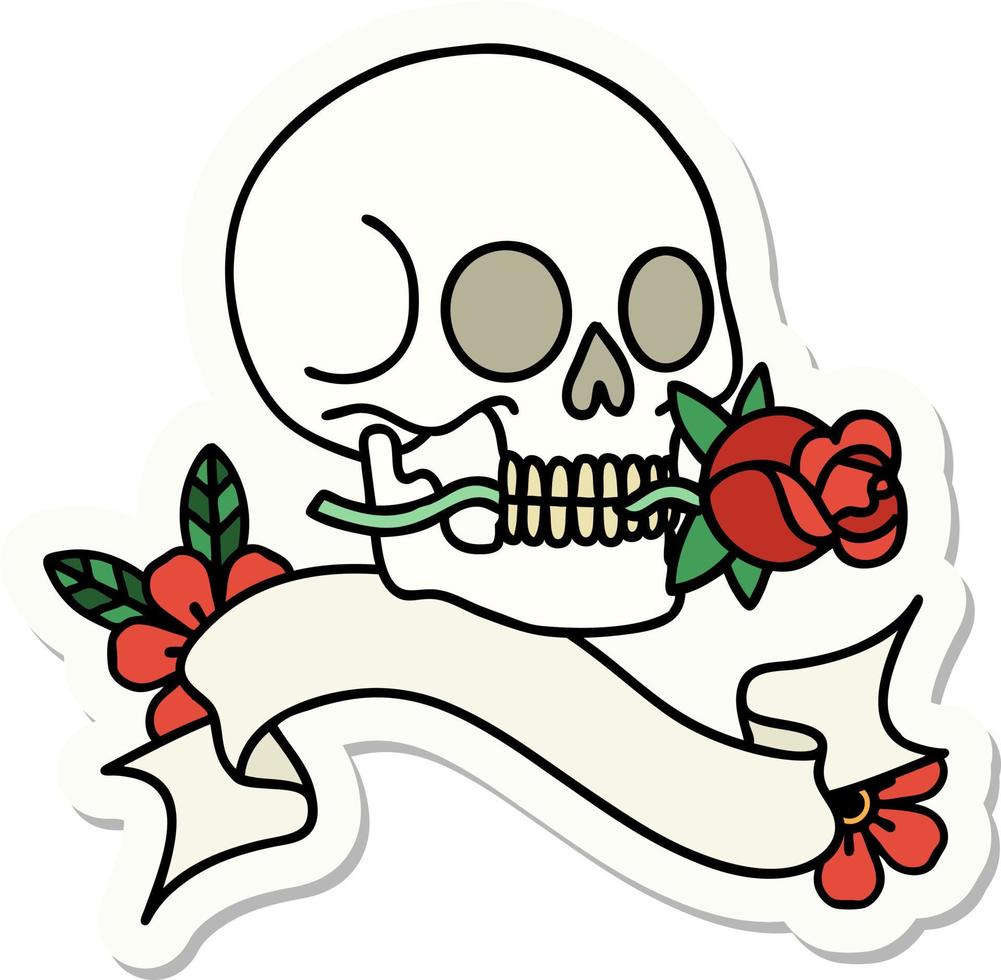 tattoo sticker with banner of a skull vector