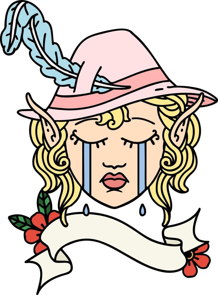ilustración de personaje de bardo elfo llorando vector
