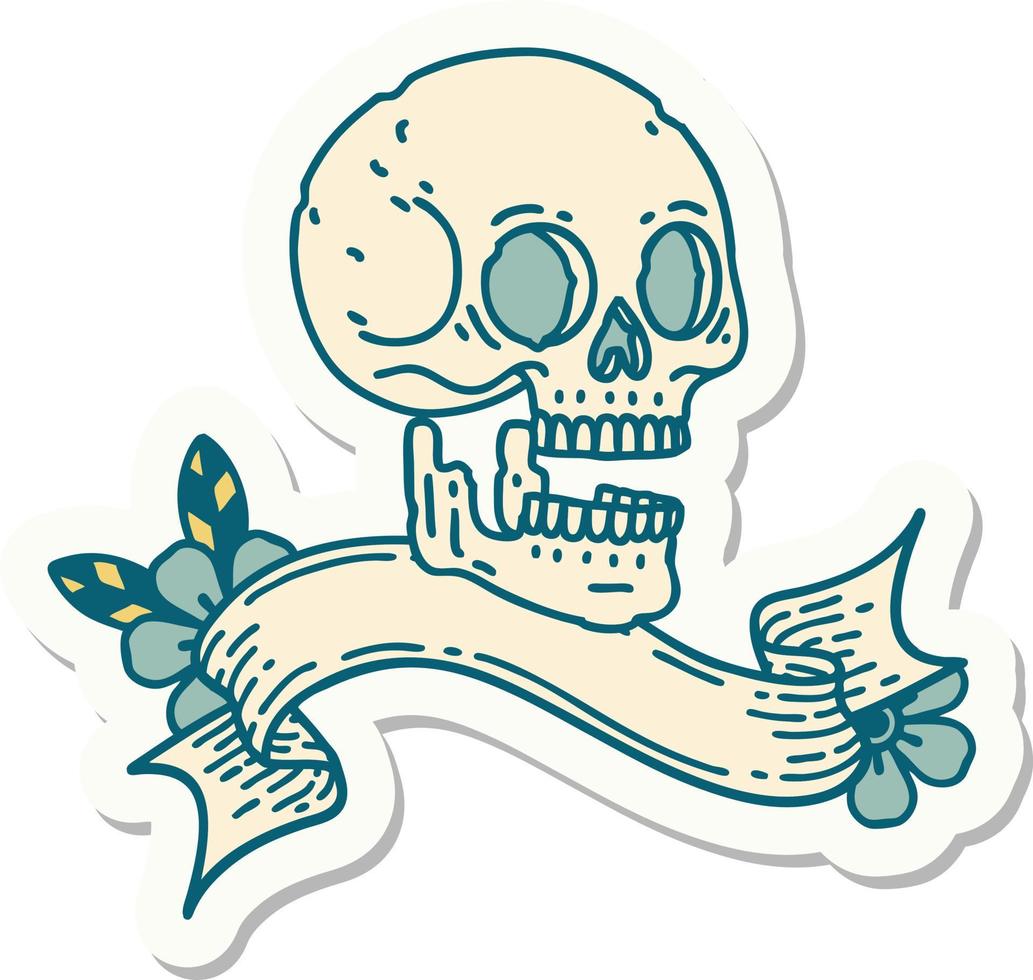 tattoo sticker with banner of a skull vector