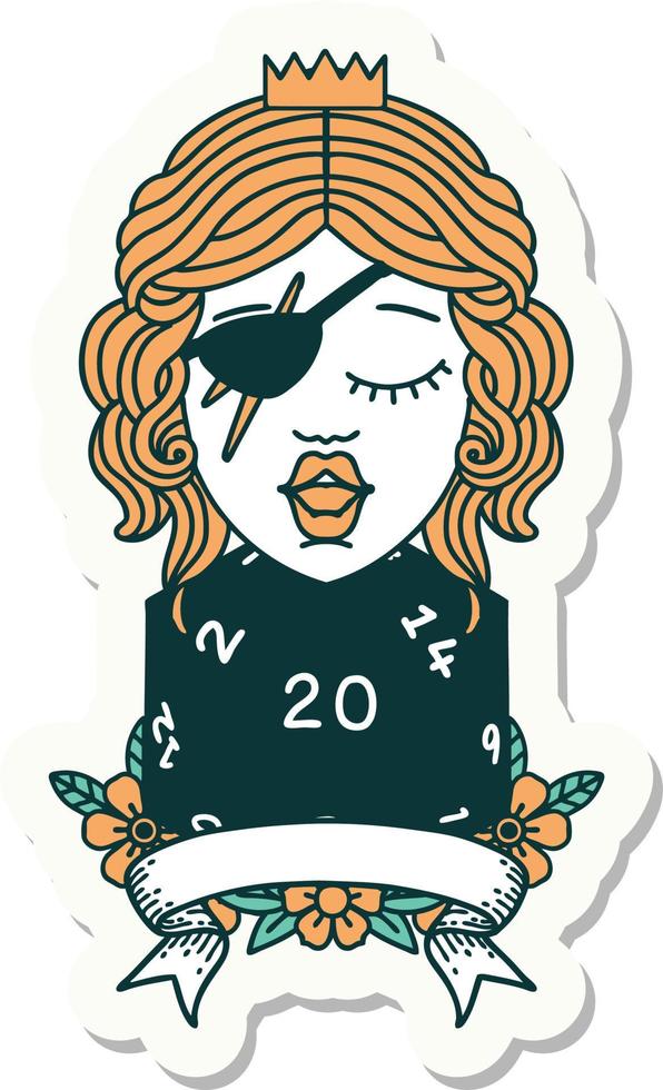 human rogue with natural 20 dice roll sticker vector