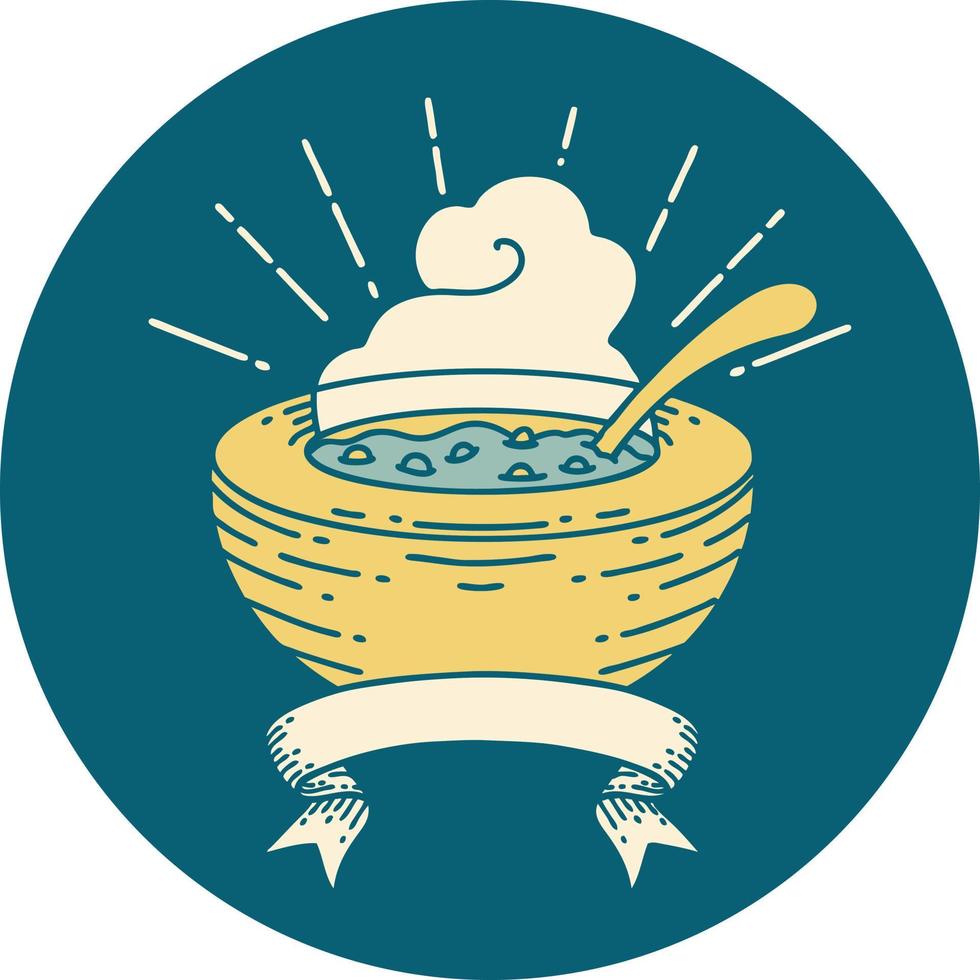icon of tattoo style bowl of soup vector