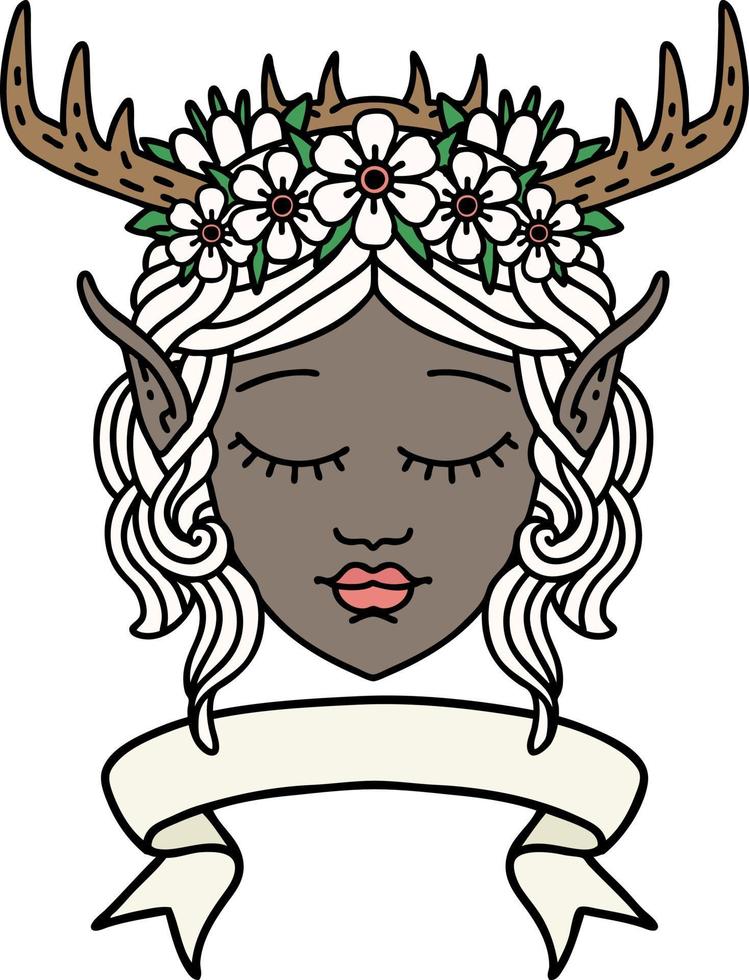 elf druid character face with banner illustration vector