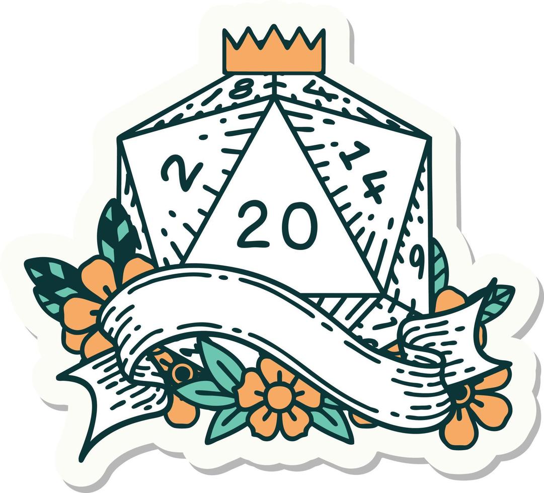 natural twenty D20 dice roll sticker vector