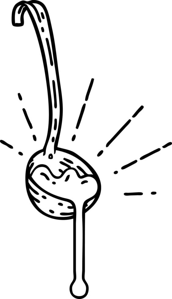 traditional black line work tattoo style ladle of gravy vector
