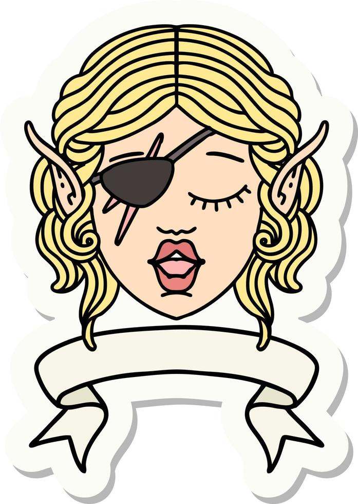 elf rogue character face with banner sticker vector