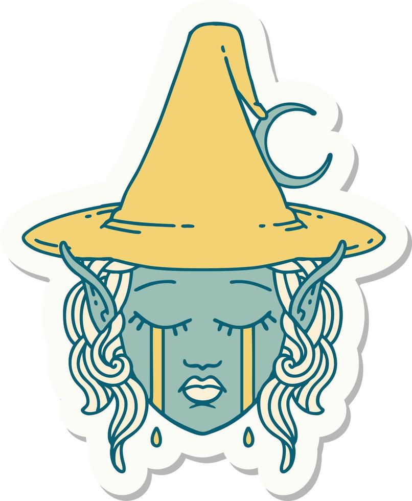 crying elf mage character face sticker vector