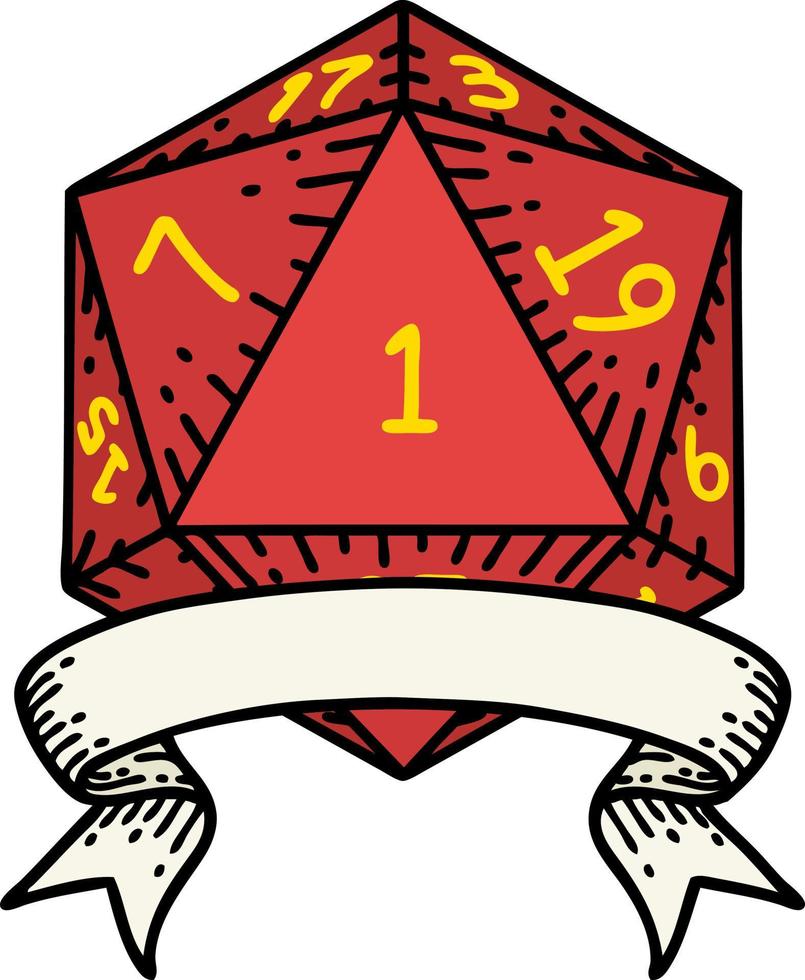 natural one d20 dice roll illustration vector