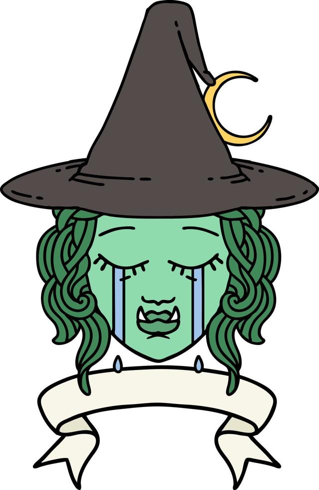 ilustración de cara de personaje de bruja medio orco llorando vector