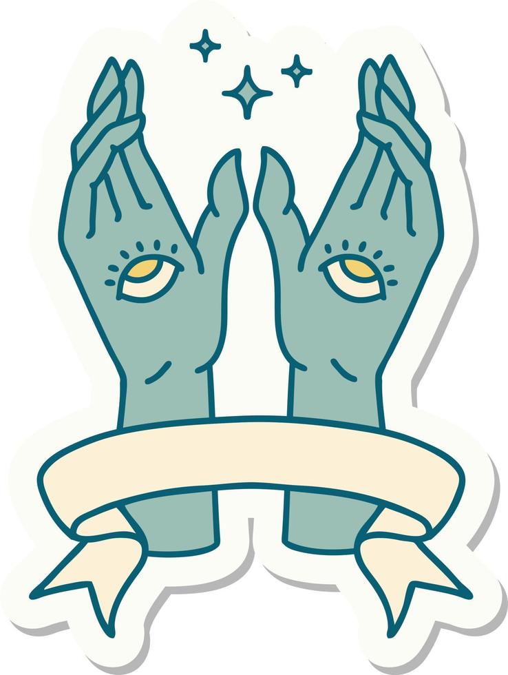 tattoo sticker with banner of mystic hands vector