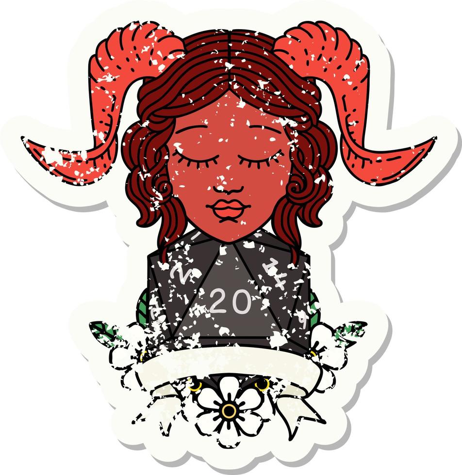 happy tiefling with natural 20 illustration vector