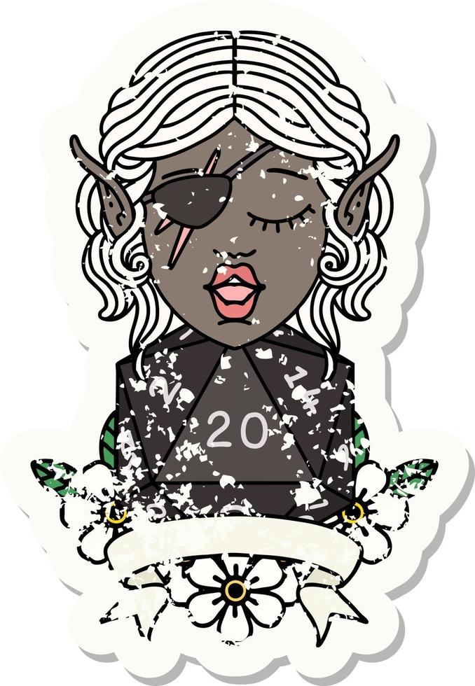 elf rogue character with natural twenty dice roll illustration vector