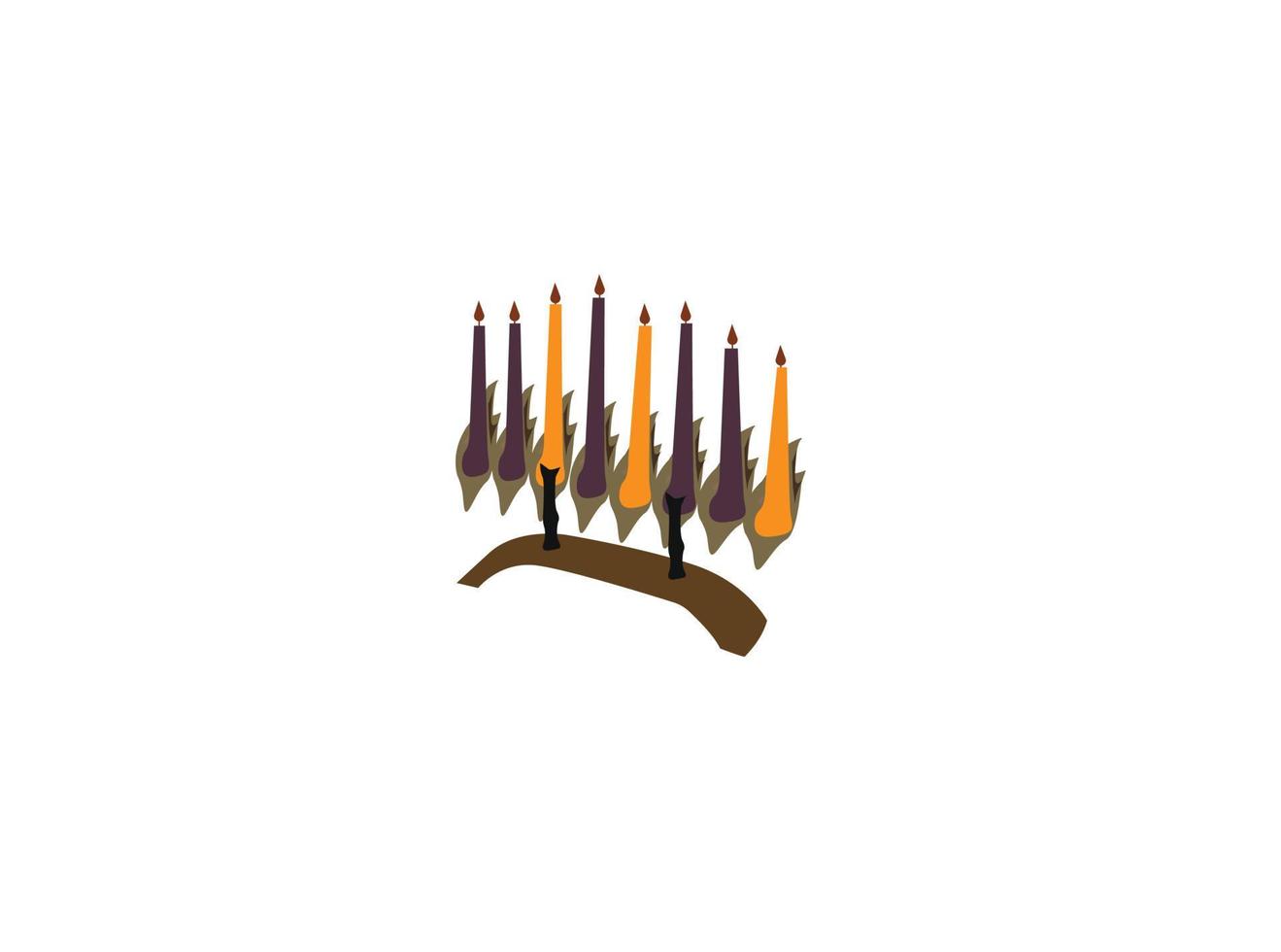 Black Hanukkah menorah icon isolated on yellow background. Religion icon. Hanukkah traditional symbol. Holiday religion, jewish festival of Lights. Long shadow style. Vector. vector