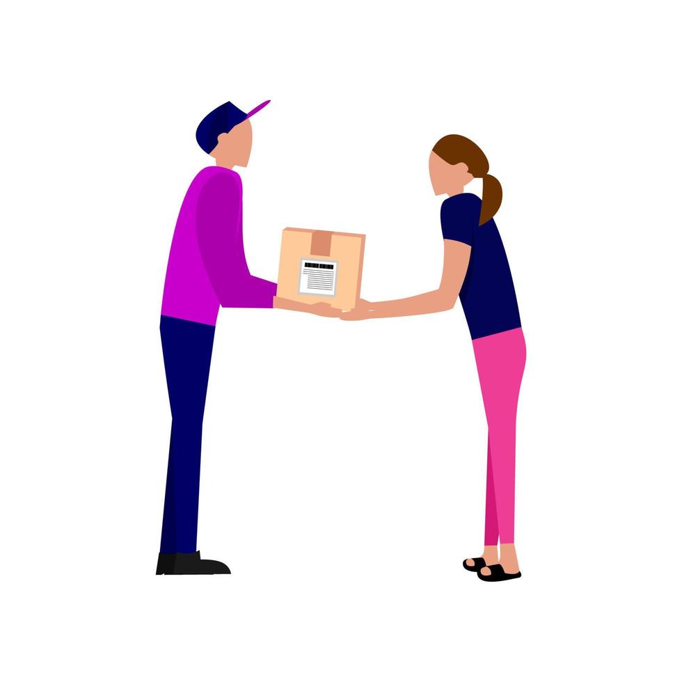 A courier sent a package and it was received by a woman. package delivery graphic illustration vector