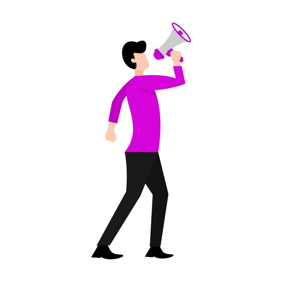 flat design graphic illustration of a man using a loudspeaker vector