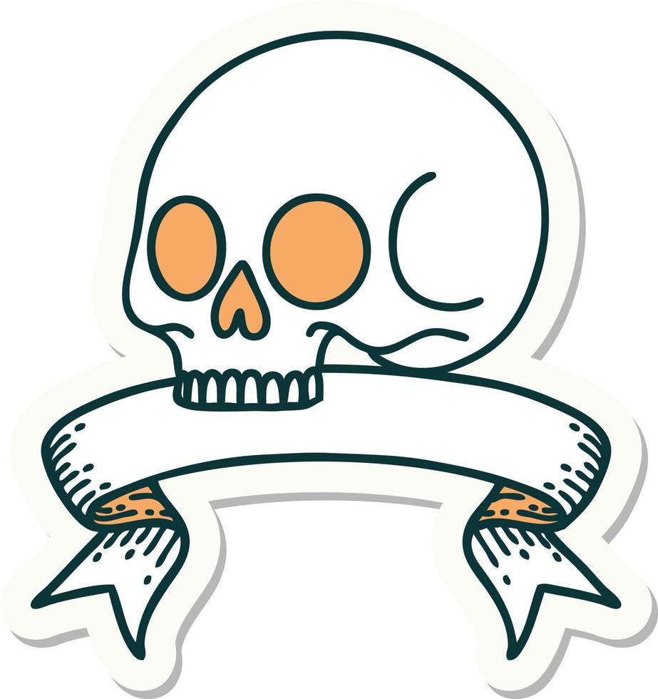 tattoo sticker with banner of a skull vector