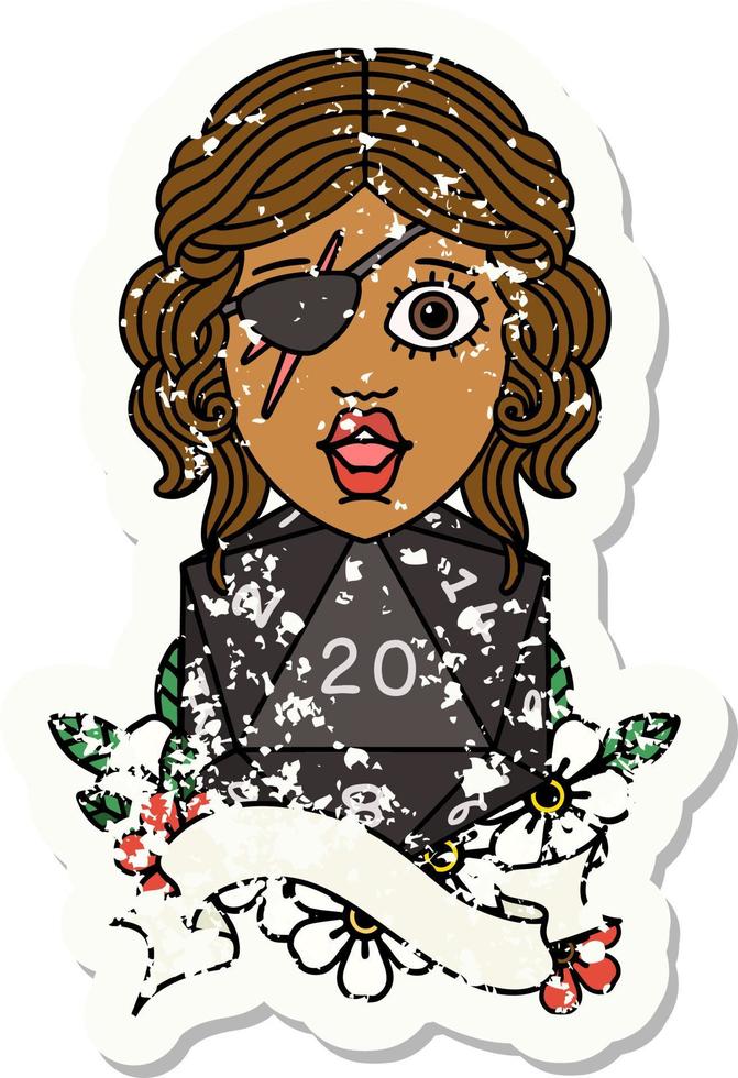 human rogue with natural 20 dice roll illustration vector