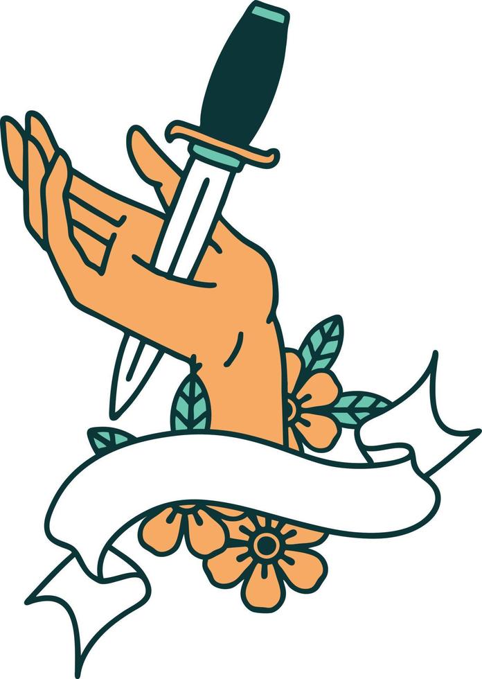 tattoo with banner of a dagger in the hand vector