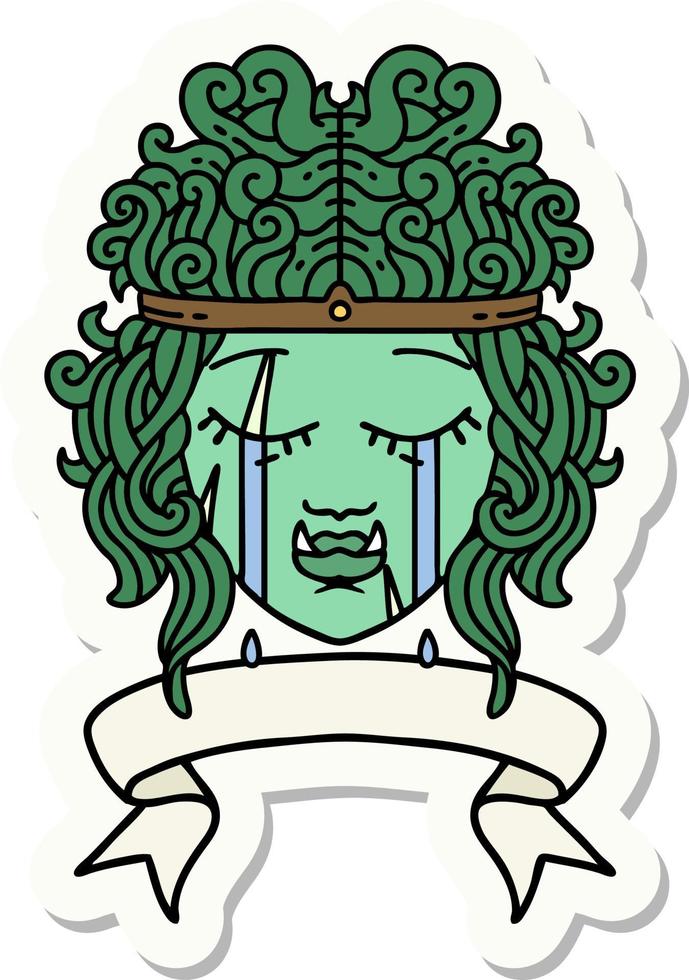 crying orc barbarian character face with banner sticker vector