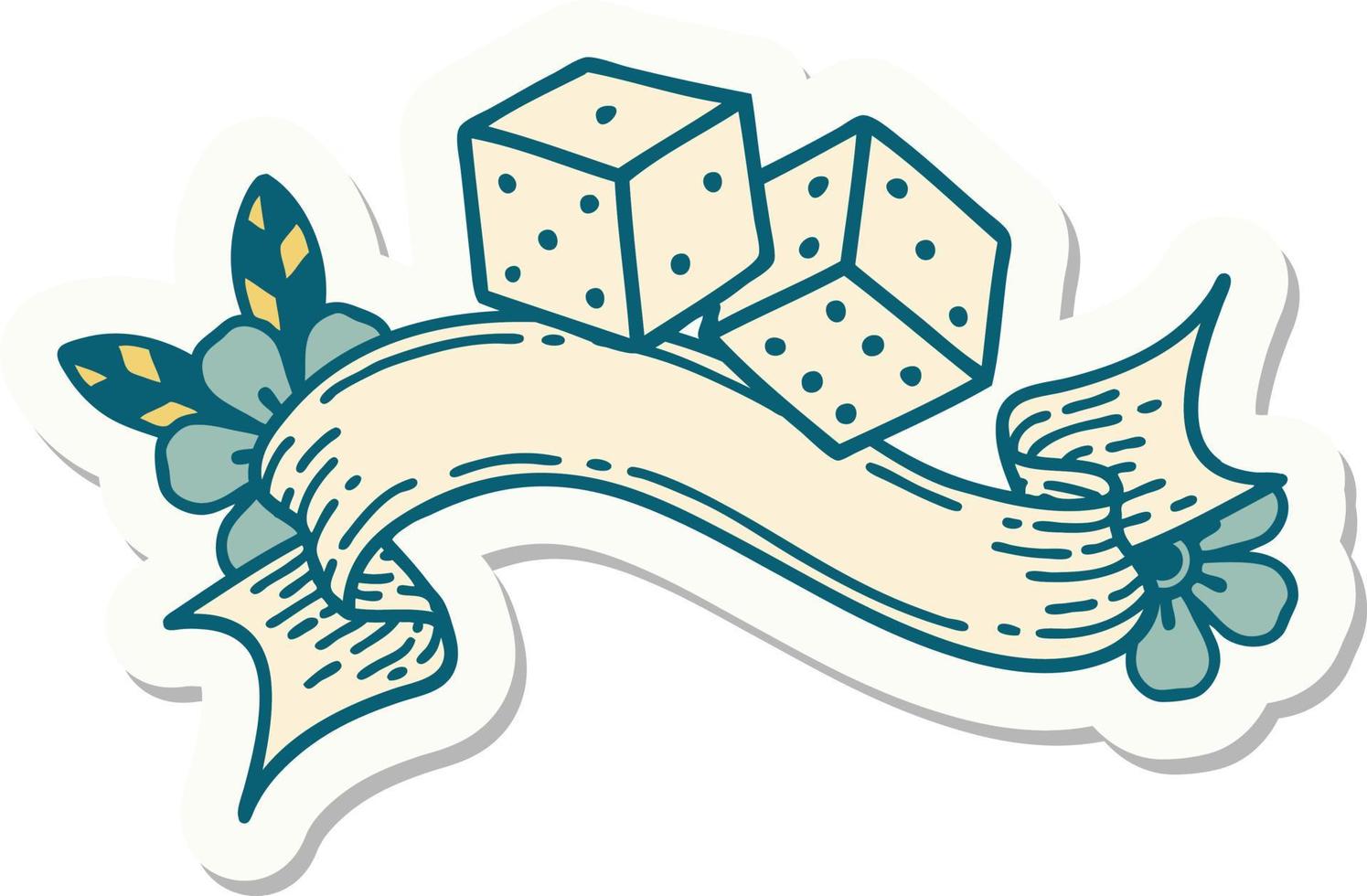 tattoo sticker with banner of lucky dice vector