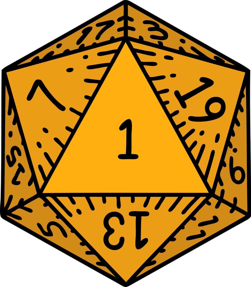 natural 1 D20 dice roll illustration vector