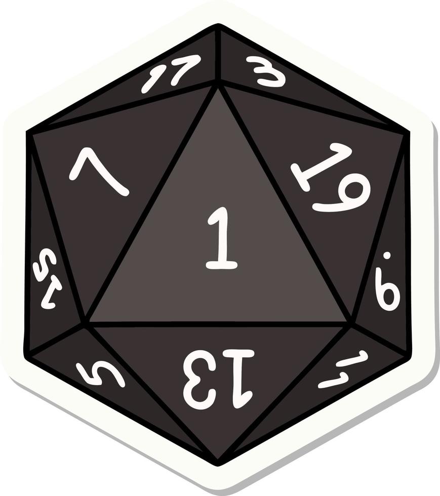 natural 1 D20 dice roll sticker vector