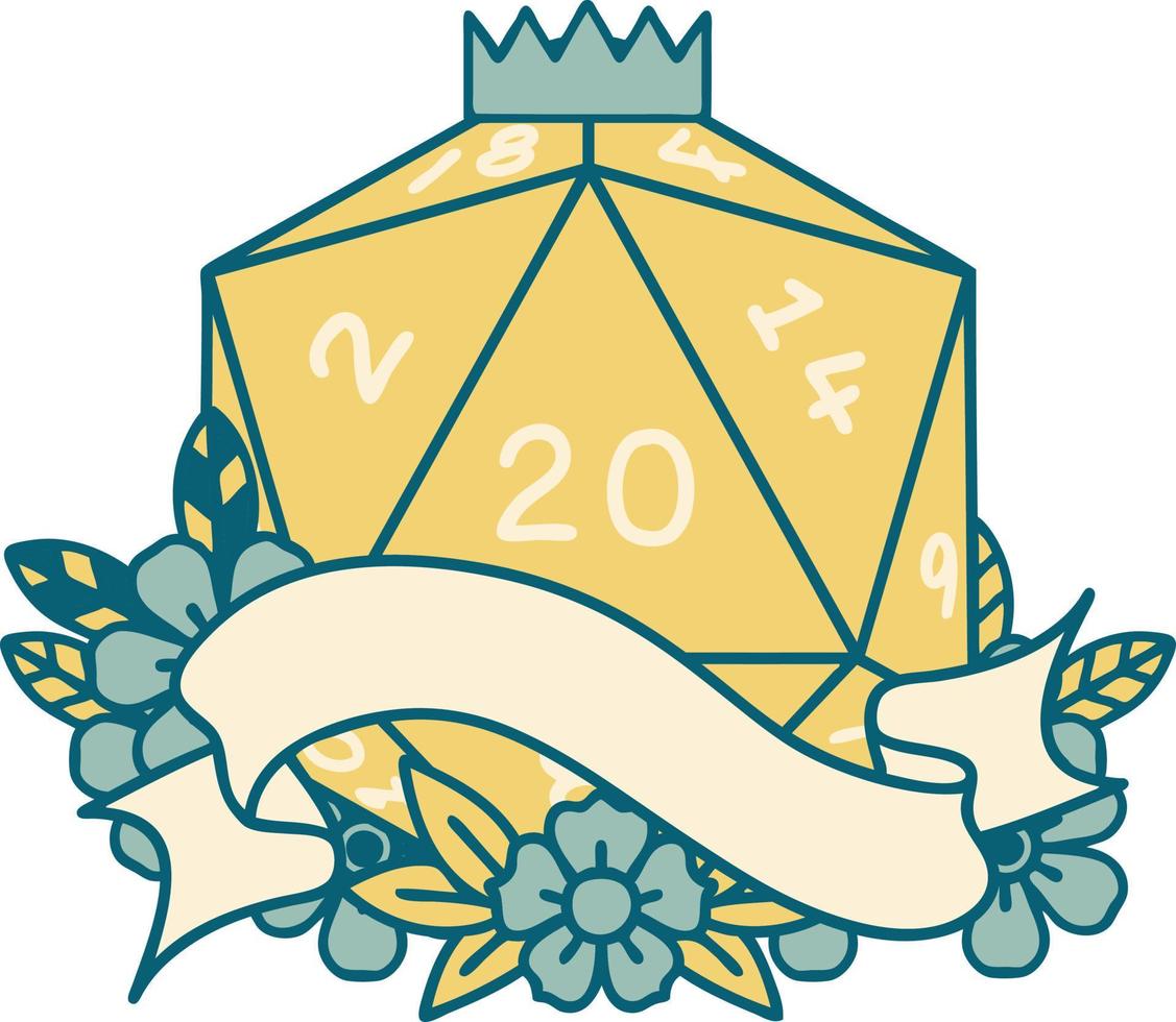 natural twenty D20 dice roll illustration vector