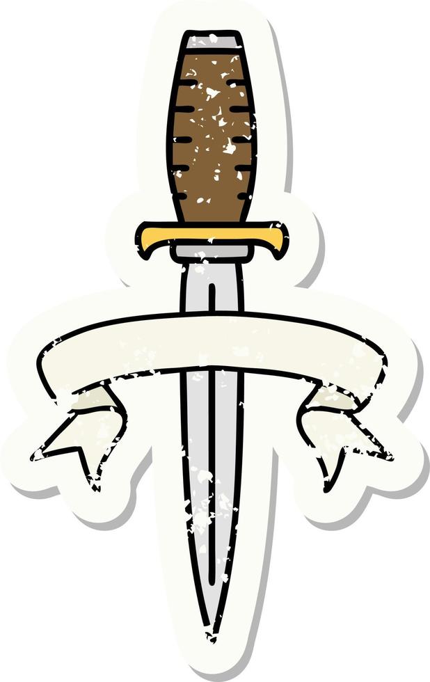 grunge sticker with banner of a dagger vector