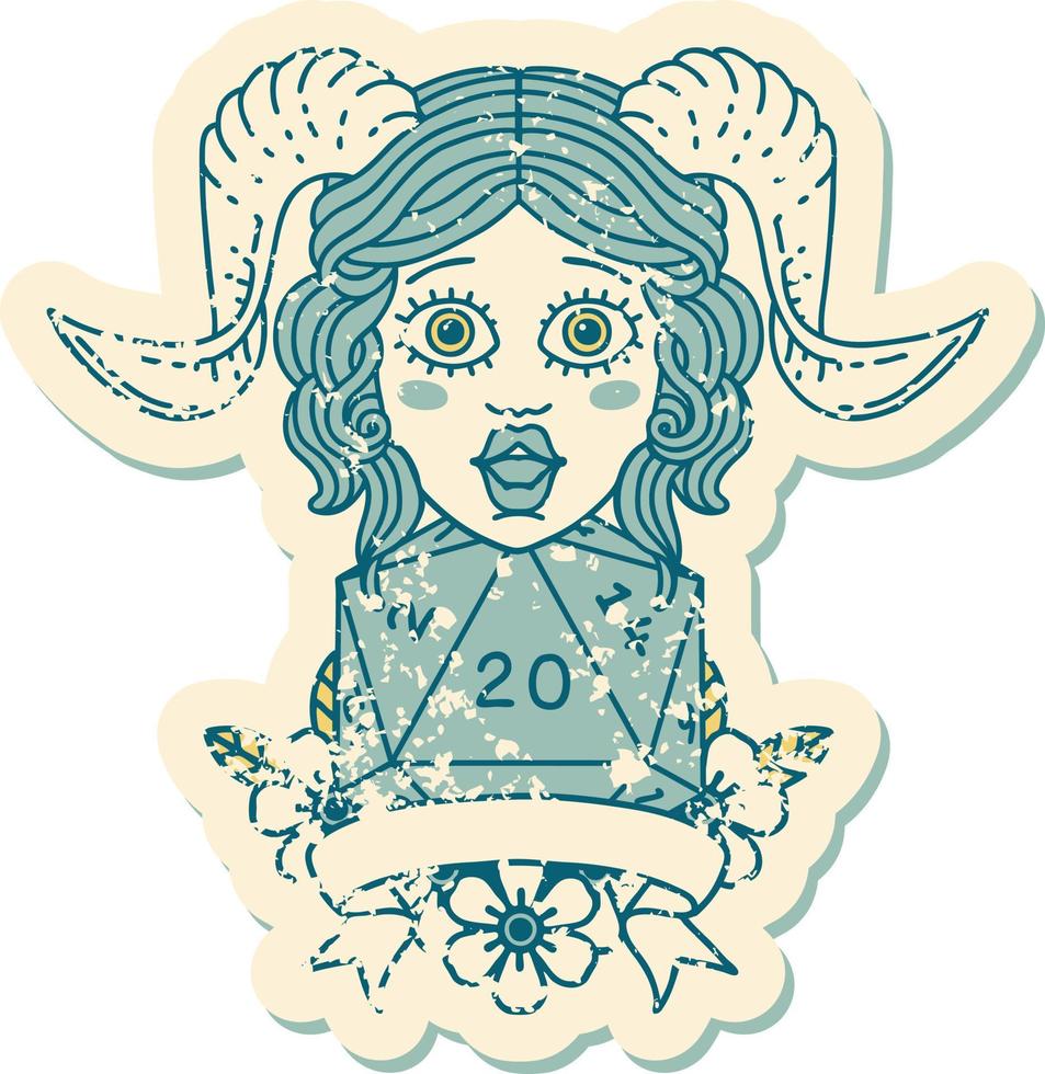 tiefling with natural twenty dice roll illustration vector