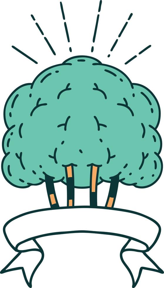 banner with tattoo style tree vector