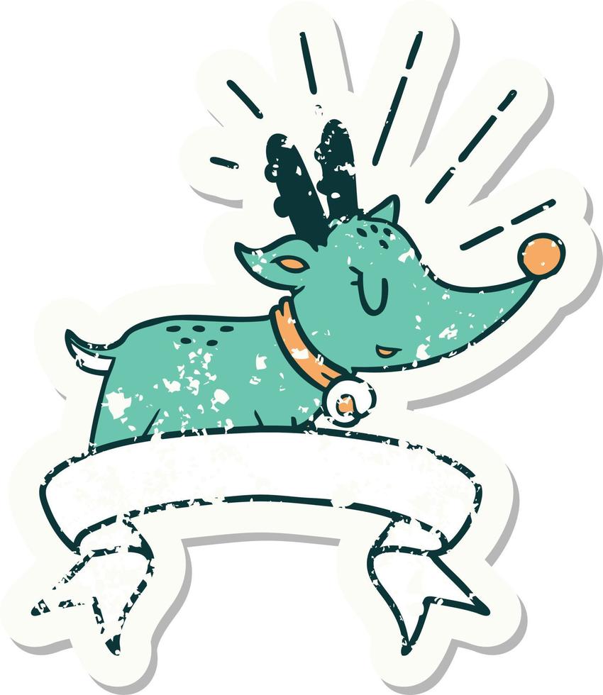 grunge sticker of tattoo style christmas reindeer vector