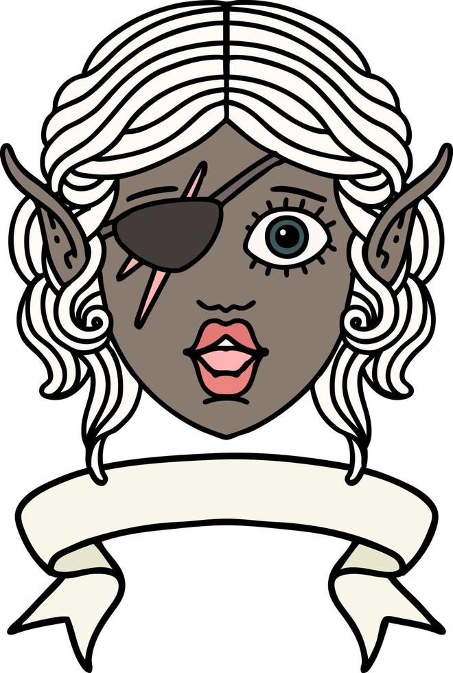 elf rogue character face with banner illustration vector