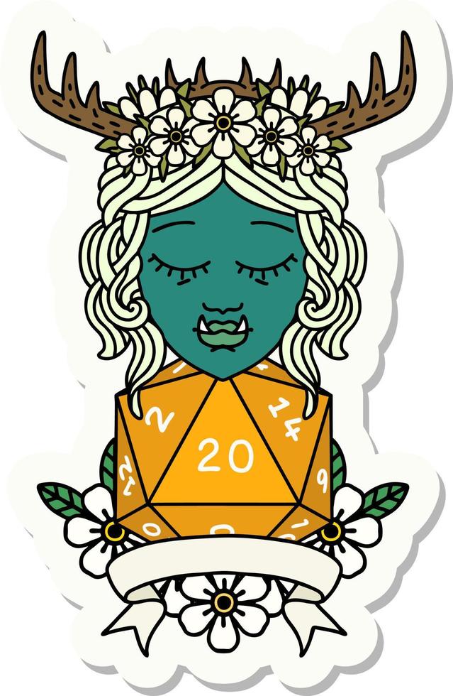 orc druid character with natural twenty dice roll sticker vector