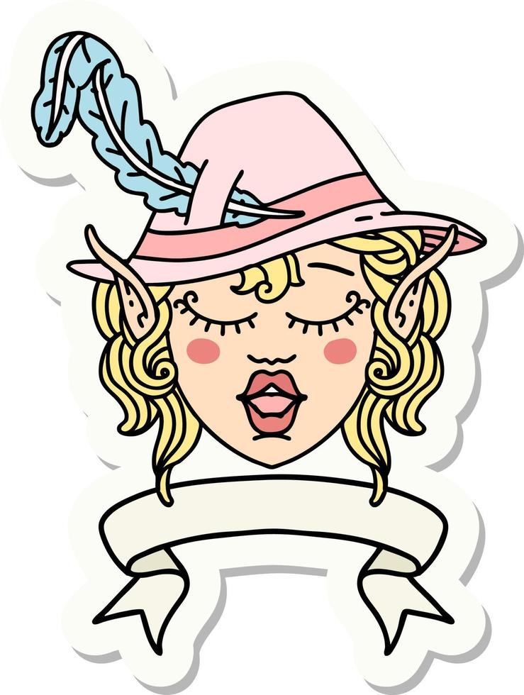 singing elf bard character face with banner sticker vector