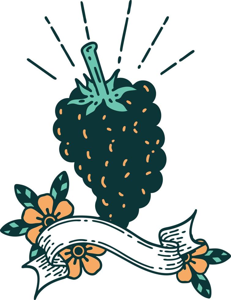 banner with tattoo style bunch of grapes vector