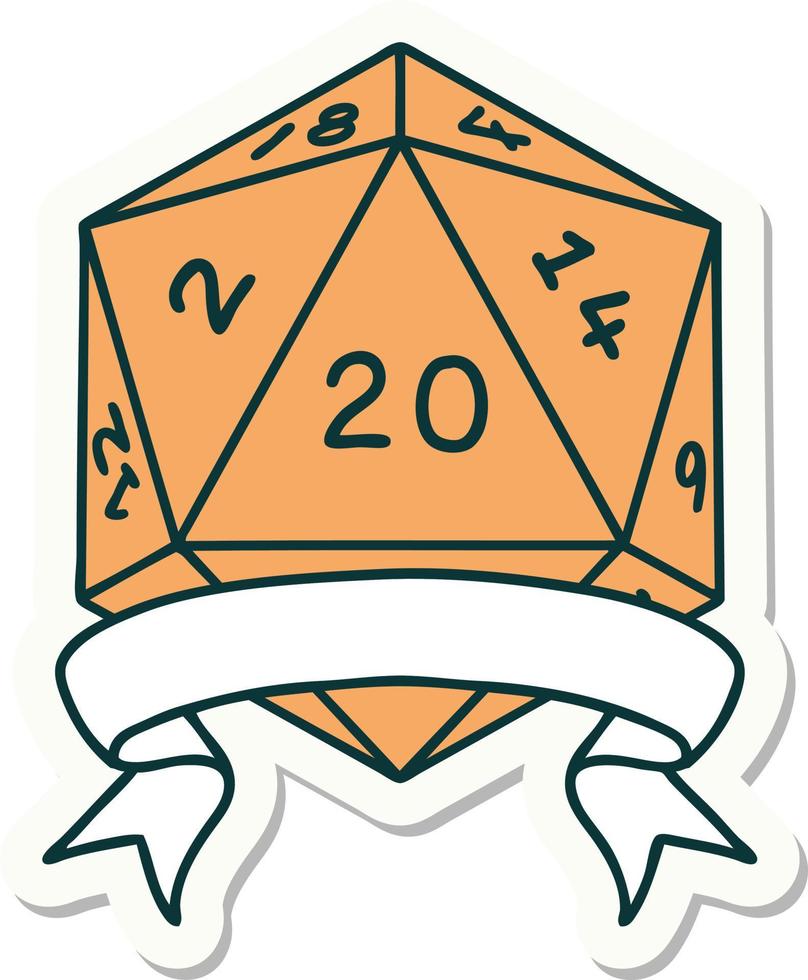 natural 20 critical hit D20 dice roll sticker vector