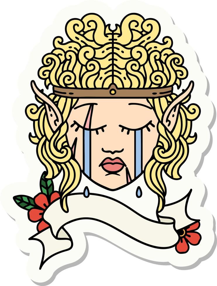 crying elf barbarian character face sticker vector