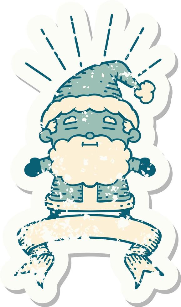 grunge sticker of tattoo style santa claus christmas character vector