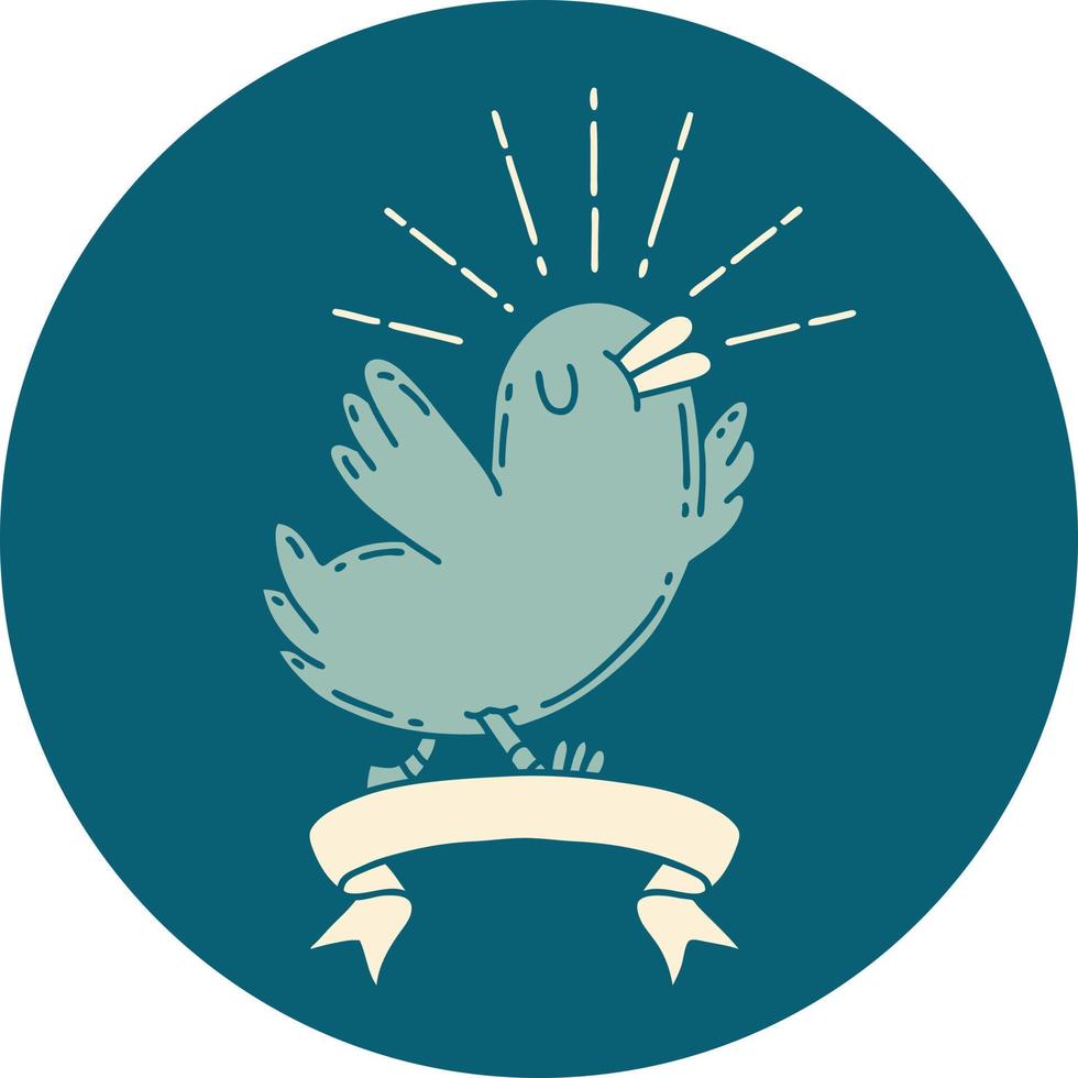 icon of tattoo style happy bird vector