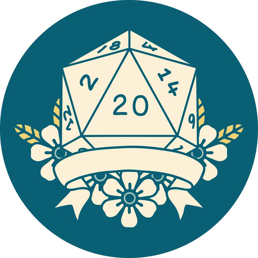 natural 20 critical hit D20 dice roll illustration vector