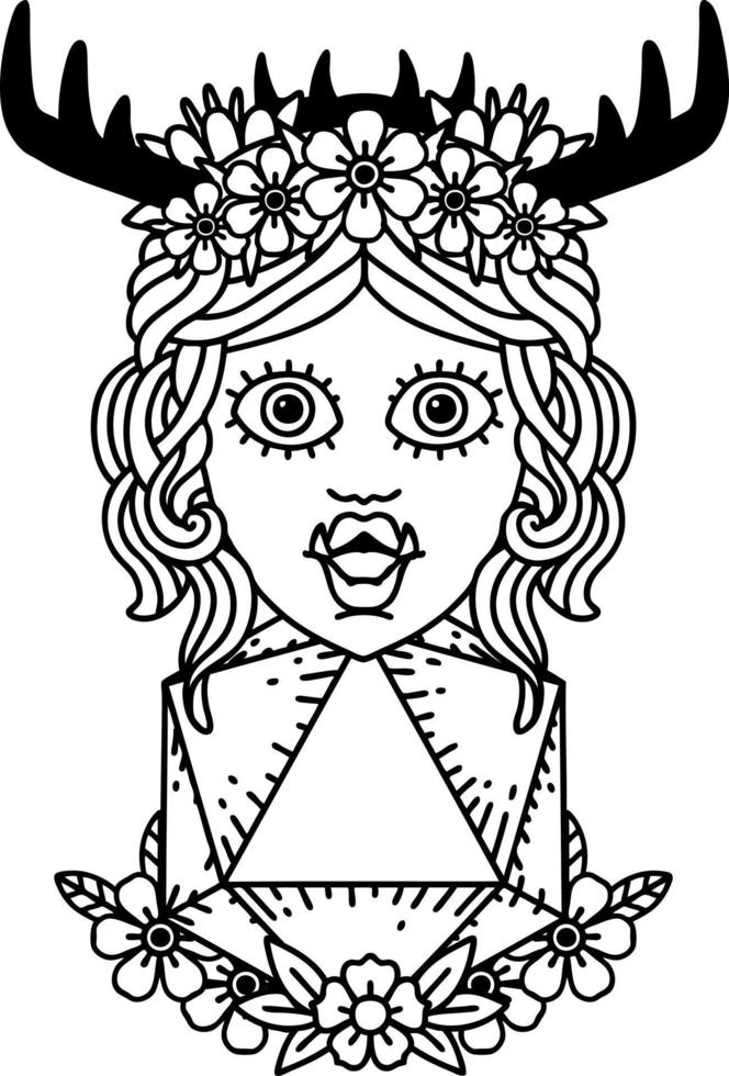 half orc druid with natural twenty dice roll illustration vector