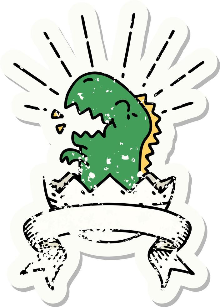 grunge sticker of tattoo style hatching dinosaur vector